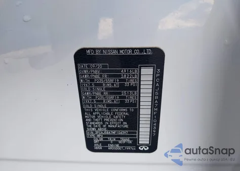 2021 Infiniti Qx50 Luxe z USA, uszkodzony, nr VIN 3PCAJ5BA7MF104397